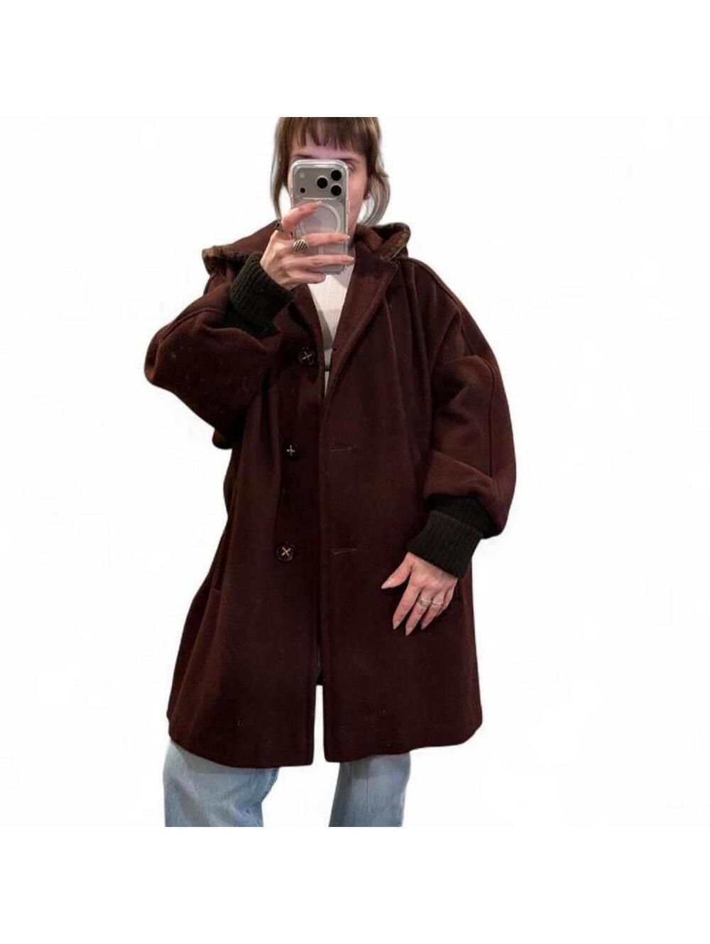 Vintage 80s/90s Leopard Trim Hooded Coat
